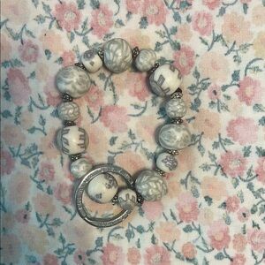 Gray & White Clay Bead Jilzarah Wrist Keychain